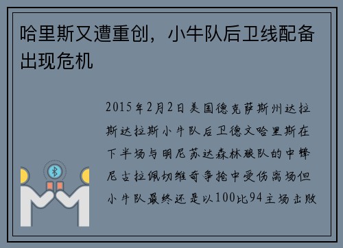 哈里斯又遭重创，小牛队后卫线配备出现危机