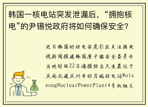 韩国一核电站突发泄漏后，“拥抱核电”的尹锡悦政府将如何确保安全？