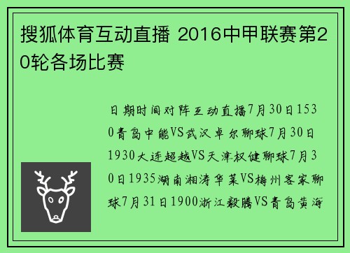 搜狐体育互动直播 2016中甲联赛第20轮各场比赛
